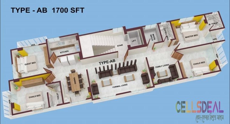 1700 Sft Flat Sale at kazipara Mirpur