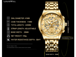 LouisWill Gold Top Brands Men Wristwatches Waterp