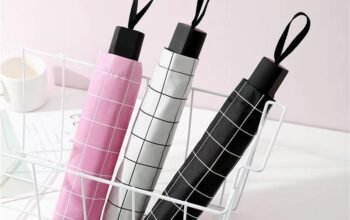 Poly-Cotton Automatic Grid Umbrella – Multicolor