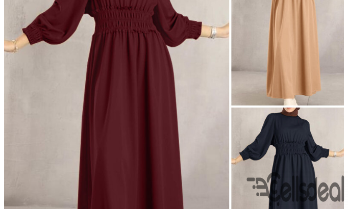 ZANZEA Muslimah Womens Muslim Smocked Long Sleeve