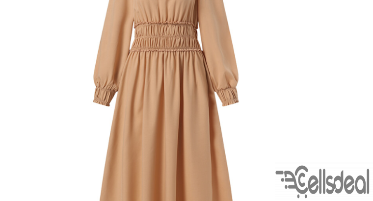 ZANZEA Muslimah Womens Muslim Smocked Long Sleeve