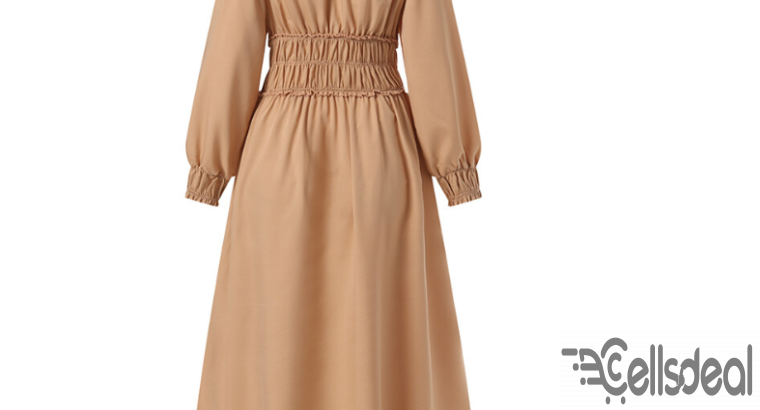 ZANZEA Muslimah Womens Muslim Smocked Long Sleeve