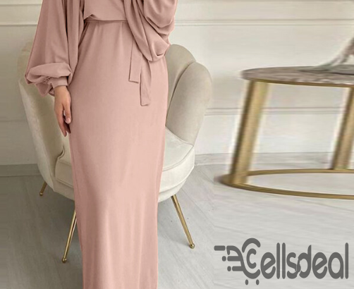 ZANZEA Muslimah Women Muslim Puff Sleeve Belted