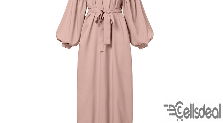 ZANZEA Muslimah Women Muslim Puff Sleeve Belted
