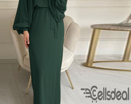 ZANZEA Muslimah Women Muslim Puff Sleeve Belted